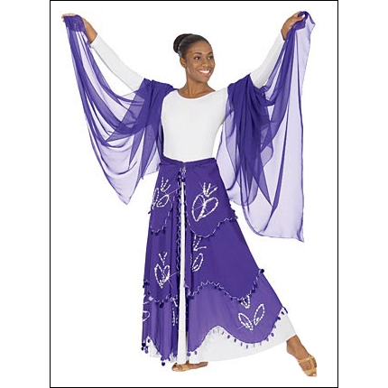 Tiered Sequin and Bead Skirt Style #: Euro-86916. Tiered Sequin and Bead Skirt with elastic waist and closure, stretch waist from 22" to 40".
Shown in picture over White Dress # 512, and with Purple Chiffon veil # 3900-sold seperately.
<li> Limited stock item. Allow two weeks for shipping. If unable to wait two weeks please call to check availablity.<br>