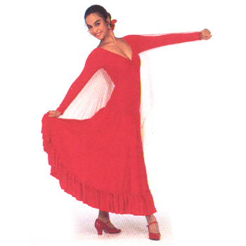 Pinched Front-Flamenco Dress Style #: 892R. (Style #OSD-113A-DSO)Matte lycra leotard top with long sleeves and Low pinched neckline.6 gore skirt with ruffled hem.  Limited stock; allow 2 weeks for shipping.  If placing a rush order please call for availability.


<li> Check out our high quality Flamenco Shoes-in the shoes section of our site.<br>