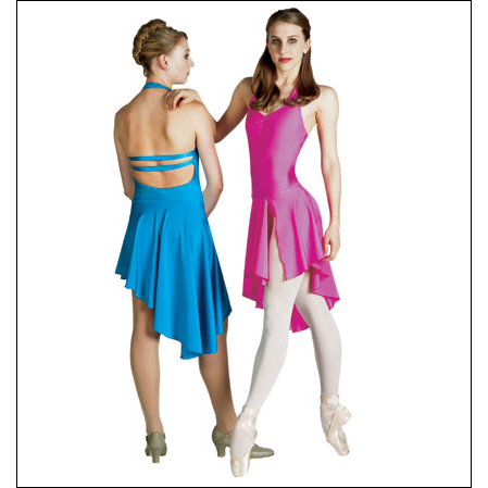 Pinched Front Halter Dress Style #: OSD-8940. Bal Togs® halter dress features a back snap closure and pinched front. Other featurers include a double strap back, an attached asymmetrical skirt with a side slit and full front lining. Bright and shiny Spandex fabrics moves freely and stands out on-stage.

<li> Non-stock item. Allow two weeks for shipping. If unable to wait two weeks please call to check availablity.<br>
<li> Can be made in other colors. Call to enquire about fabric/color availabilties.<br>