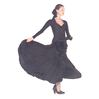 Pinched Front-Flamenco Dress Style #: OSD-113A. Matte lycra leotard top with long sleeves and Low pinched neckline.6 gore skirt with double ruffled hem.

<li> Non-stock item. Allow two weeks for shipping. If unable to wait two weeks please call to check availablity.<br>
<li> Can be made in other colors. Call to enquire about other fabric and color availabilties. Additional charges my apply.<br>