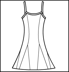 Cami Cross Bank Swing Dress Style #: 9302-9802. Camisole Cross Back Swing Dress. Multi panel circle bottom. Knee length.