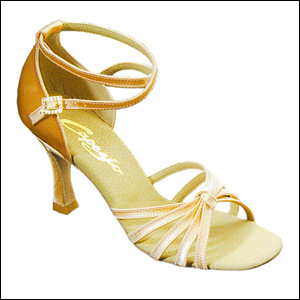 Capezio "Sofia" Ballroom/Latin Sandal Style #: BR23-BR24. Designed for special forefront comfort. Rhinestone crusted buckle. Elegant and sexy with thin vamp straps. Available in 2.5"(BR-24) and 3"(BR-23) latina heel. New generation in comfort. Leather or satin upper. Suede sole. Fully leather lined with leather sock and cushioned footbed. Black leather features snakeskin print.Available in  2.5 or 3 inch heel choices.