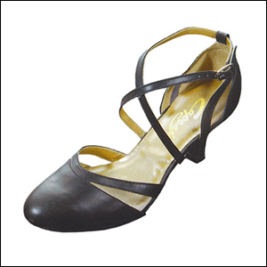Capezio "Vivian" Ballroom Shoes Style #: BR25. Closed toe x-strap with window mesh inserts in the vamp and in the heel counter. 2.5 inch Latina heel. Fully leather lined with cushioned sock lining for better fit. Cushioned footbed for more comfort. Suede sole for better traction. Racy heel strapping.