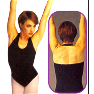 Sleeveless Halter Leotard Style #: BT-3608. Halter Back Leotard.Ideal style to accentuate your back.Built-in Shelf-Bra-Lining. Please allow two weeks for shipping on this item. Other colors are available-call in for special requests.