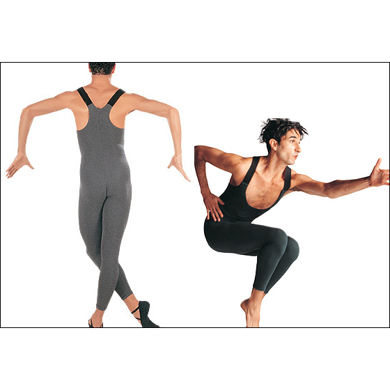 "Nathan" Ankle Length Unitard Style #: C121C. <li> Open chest
<li> Ankle-length footless unitard
<li> With wide straps and racer back.