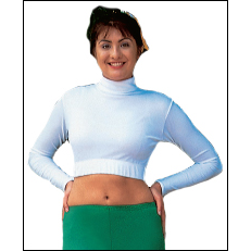Turtleneck Midriff Top Style #: CL206. Long Sleeve turtleneck midriff pullover, features a 12" back zipper and a 2" elastic banded bottom. A team essential.Made in all colors to match boy-cut shorts # CL205,or briefs # CL200.