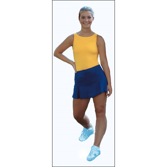Cheerleading-Skort Style #: CL653. Its a skirt,Its a short-we call it Skort.Front Yoke and front panel with back darts.A team essential.(shown with a boatneck leotard)