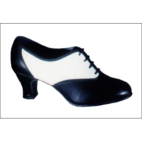 Ladies Swing Shoe Style #: "Cabaret" By Freed Of London. Black and white combo leather upper with leather lining and buffed resin sole which is ideal for turns. Heel: 2" New Yorker style.