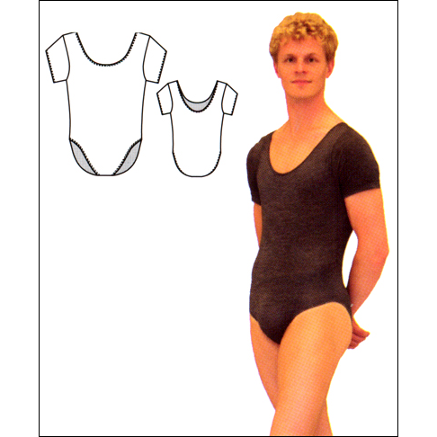 Short Sleeve Leotard With Full Seat Style #: 881. Short Sleeve Men's Leotard With A full back. Non stock item item-please allow 2 weeks for shipping. Matte finish Nylon Microfiber fabric. Can also be made in  other colors. Please call for fabric and color choices.