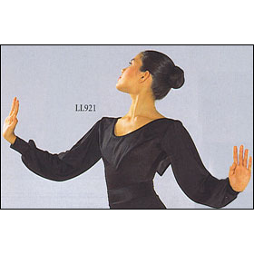 Meditation Leotard Style #: LL921. Scoop neck lycra leotard, attached polyester point collar.Full polyester long sleeves, lycra cuffs.

<li> Limited stock item. Allow two weeks for shipping.<br>
<li> Can be made in other colors. Call to enquire about fabric/color availabilties.<br>