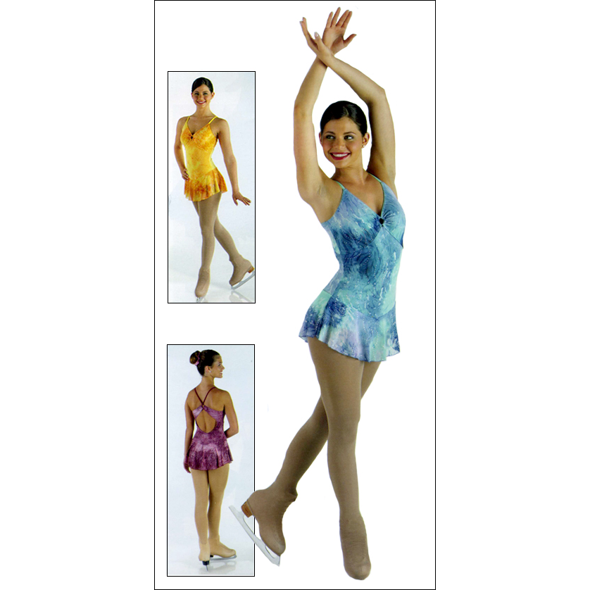 Multi-Print Camisole Skating Dress Style #: MS-74974. Tie-dyed knit dress with silver glitter swirls. Metal ring front and back create detail. Front and back bodice liner.<br>
<br>
<li>Shown in picture with Skate Tights # 1812-sold separately.<br>
<br>
<b>Limited availability. Please allow 2 weeks for shipping. If unable to wait please call to check available stock.<b/>