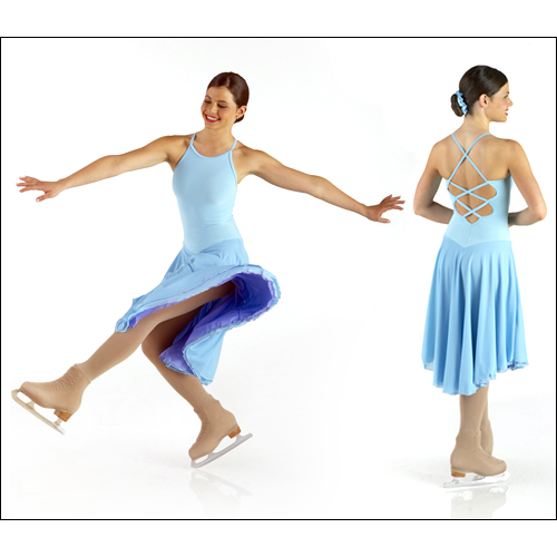 Skate/Dance Dress Style #: MS-76967. Matte spandex dress has a single ply sheer crepe top skirt and a contrasting underskirt. Front and back bodice liner.<br>
<br>
<li>Shown in picture with Skate Tights # 1812-sold separately.<br>
<br>
<b>Limited availability. Please allow 2 weeks for shipping. If unable to wait please call to check available stock.<b/>