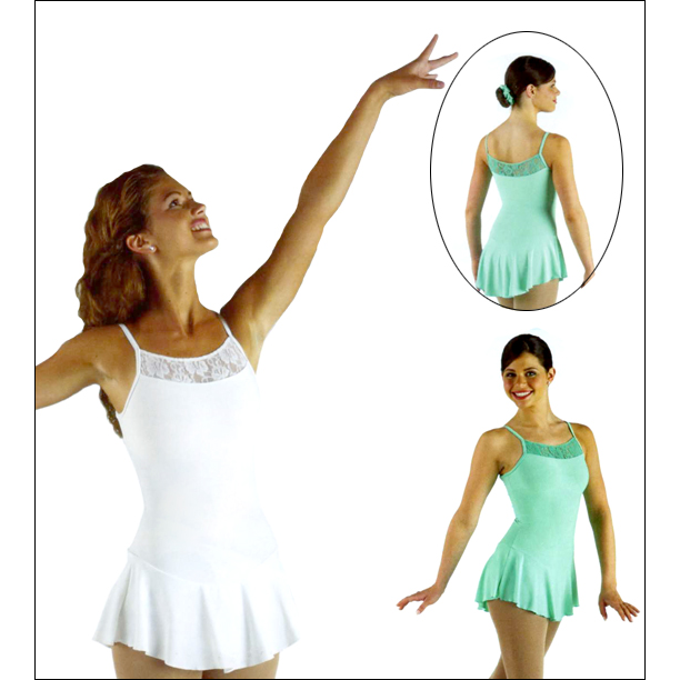 Lace Yoke Skating Dress Style #: MS-79975. Matte spandex camisole dress with front and back bodice liner.<br>
<br>
<li>Shown in picture with Skate Tights # 1812-sold separately.<br>
<br>
<b>Limited availability. Please allow 2 weeks for shipping. If unable to wait please call to check available stock.<b/>