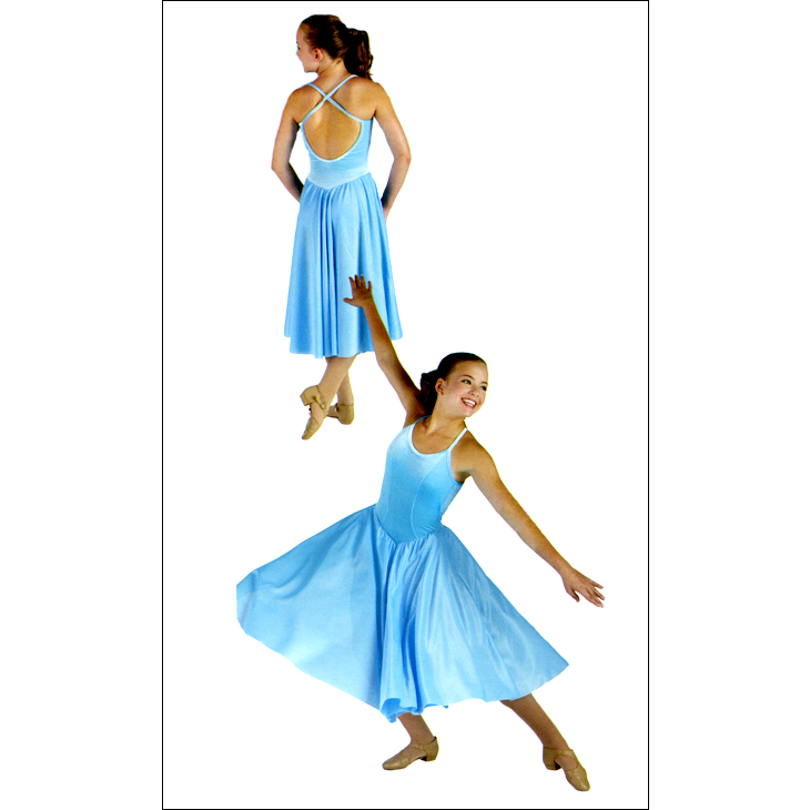 Criss-Cross Back Dance Dress Style #: MS-90209. Plush velvet spandex princess-line camisole dress with criss-cross low back. Crepe circle skirt.<br>
<br>
<b>Limited availability. Please allow 2 weeks for shipping. If unable to wait please call to check available stock.<b/>