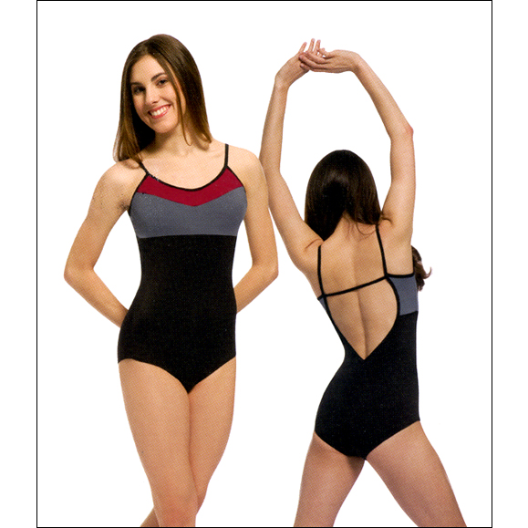 Camisole Leotard Style #: P590. <li> Premier contemporary ballet collection
<li> Soft buttry feel fabric
<li> Contemporary Colors
<li> Deep V-Back with stabilizing strap
<li> Secure fit
<li> Power mesh supportive front bodice lining.