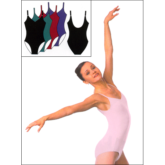 V-Neck Tank Leotard Style #: P603. <li> Soft and luxurious Tactel/Microfiber fabric.<br>
<li> Flattering clean finished v-neck front.<br>
<li> Power mesh supportive shelf bra lining.