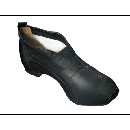 Capezio "ION"-Slip-On Jazz Style #: PP01. Patent pending powerpointe construction provides the ultimate in form fitting comfort. Powerpoint shoes present a cleaner line with less effort. Buttersoft 1.5 oz Mestico glove leather caresses the skin like a second skin. The non-marking PVC heel has a raked breast so it disappears into the arch of the dancer. The elasticized V-notch over the instep produces a total fit. The plush micropeach antibacterial lining improves moisture absorption. Coupled with the air flow mesh arch creates a dry, comfortable odor resistant shoe. Graceful toplines slope forward to enhance the point and create a beautiful profile. The pull tab assists ease of entry. Chrome tanned suede forefoot is padded under the metatarsal heads for comfort and increased shock absorption. The heel counter is notched to eliminate any heel biting in the Achilles. The suede toe rand reinforces wear areas during hard nosed toe work.