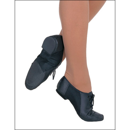 Bloch - Economy Leather/Canvas Jazz Shoe Style #: S0443L. Bloch®'s famous split-sole lace-up design made affordable. Their "economy" jazz shoe is made with high quality leather and a canvas insert for maximum flexibility. Rubber heel and forefoot pad.