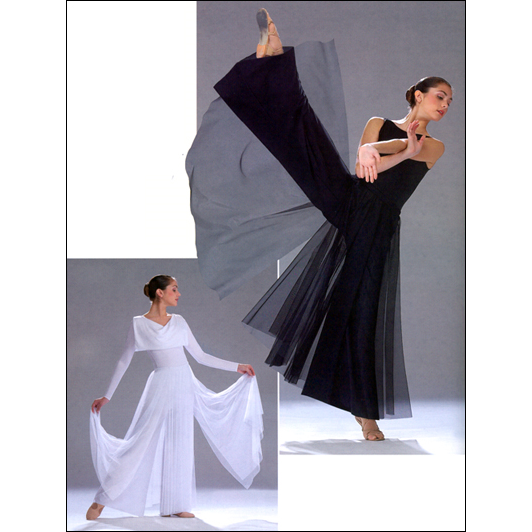 Matte Lycra Palazzo Pant Mesh Skirt Style #: 2402. Full leg, elastic waist, with an attached open seam mesh panel skirt.*** In stock-Limited availability. Allow two weeks for shipping***.