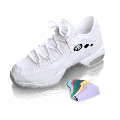 Front Line - Dance Sneaker Style #: TS2. Frontline introduces this new lightweight and breathable dance sneaker engineered for dance teams. Features include: full grain leather upper, shock absorbing air cushion, reinforced box for toe stands, breathable & flexible mesh arch,flex lines designed into the mold, interchangeable color card system with 16 color cards,EVA midsole for maximum cushion and flexibility, non-marking p/u soles for superior indoor / outdoor wear. By far the most comfortable and functional dance sneaker ever built.