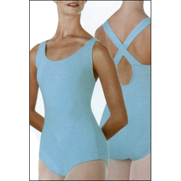 Criss-Cross Back Ballet Cut Leotard Style #: VL372-VL172. Body Wrappers brand-Soft Cotton/Lycra fabric. Cris-Cross back ballet cut leotard features a Qwik-Wik front lining. Official Leotard of the Joffrey Ballet School in NYC.