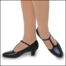 Capezio - Classic T-Strap Ballroom Shoe Style #: BR05. Featuring a closed toe and classic T-strap styling, this shoe has a 1 1/2 Inch Cuban heel and a non-slip suede sole. Made of leather, it is fully lined and has a cushioned insole and arch support for comfort.