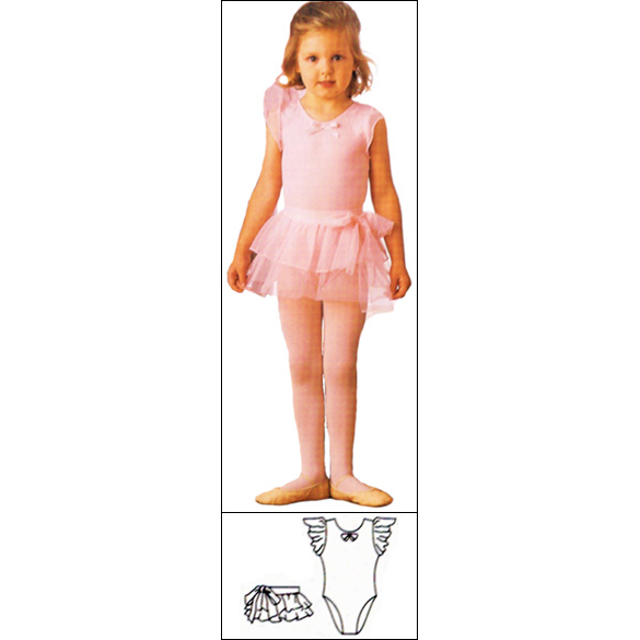Girls Leotard With Matching Skirt Style #: C155. 2-in-1 leotard has chiffon flutter sleeves and a satin neck bow. The two layered 100% nylon chiffon skirt has a large detachable bow at the elasticized waist.Sold as a set but can be worn separately.