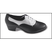 Lace-Up Spectator Oxford Style #: Low American (Style # LO). This full-grain leather Character/Tap shoe features a wood heel and a leather top lift. For added comfort, the vamp is lined with cotton to absorb moisture, the socklining is made of suede and the insole is lined with foam padding. The double leather sole and steel shank provides stability. 2" heel-Taps Not Included.