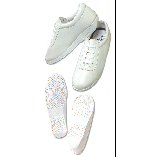 Style Plus- Impact Style #: IMPACT. <li> Premium Vinyle Upper gives you both a classic look and great feel. Constructed to give you unbelievable lateral support & supreme comfort at an economical price.<br>
<li> A specially designed one piece molded durable rubber sole and unique tread makes this shoe perfect for all your marching band performances on any surface. <br>
<li> True individual sizing for both men and women. Complete with a full contour atheletic arched innersole for maximum fit and controlled movement.<br>
<li> Call us to inquire about group discounts.<br>