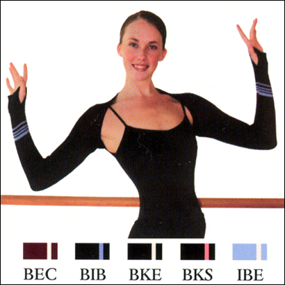 Harmonie-Shrug With Finger Loops Style #: RONDO. Shrug with fingerless gloves. Solid color with stripe detail on sleeve. This yarn combination of 87% Viscose and 13% Nylon is the softest ever. It hugs the body and makes you feel uniquely comfortable.